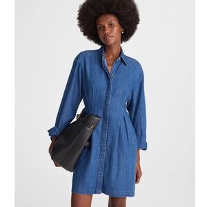 NWT Madewell Denim Pleated Mini Shirtdress Bouvier Wash Sz 2 NW521